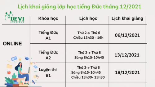Lịch khai giảng khóa học tiếng Đức tháng 12 tại DEVI