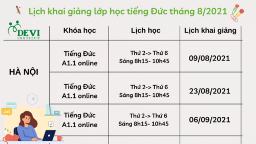 Lịch khai giảng các lớp học tiếng Đức tháng 8/2021 tại DEVI
