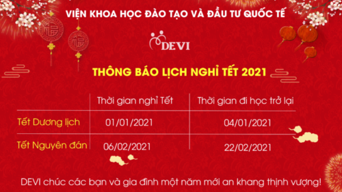 DEVI thông báo lịch nghỉ Tết Dương lịch và Tết Nguyên đán 2021
